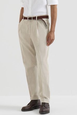 Brunello Cucinelli Garment-dyed trousers in cotton corduroy with pleat in White at Nordstrom, Size 52