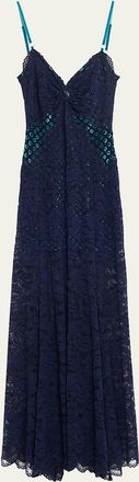 Paco Rabanne Long Lace V-Neck Sleeveless Dress