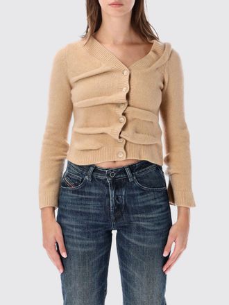 Diesel Draped V-Neck Cardigan in a Wool Blend with Ribbed Details
