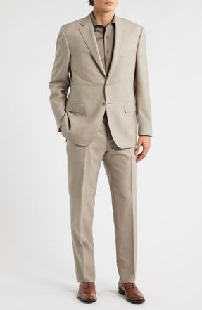 Canali Siena Regular Fit Solid Tan Wool Suit in Beige at Nordstrom, Size 42 Us
