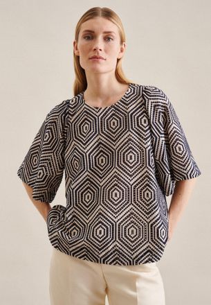 Seidensticker Shirtbluse SEIDENSTICKER Schwarze Rose, Damen, Gr. M38, beige, 95% Baumwolle, 5% Polyester, gestreift, regular fit, Rundhals, Blusen Shirtbluse, Kurza