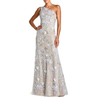 Mac Duggal One Shoulder Embellished Lace Trumpet Gown in Powder Blue at Nordstrom, Size 10