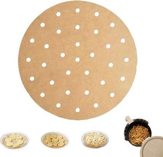 OEM Papel Pergamino Perforado De 25 Cm Para Freidora De Aire, Papel De Seda Para Freidora De Aire, Cesta De Vapor De Bamb&uacute;, Papel Hornear, Marr&oacute;n