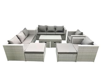 Fimous Outdoor Rattan Garden Furniture Set with Grey Cushions Luxury 12 Seater with 2 Chairs & Coffee Table For Conservatory, Patio in Light Grey