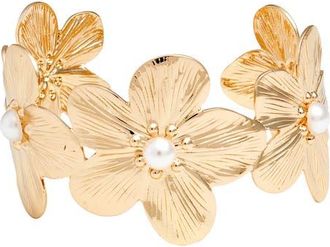 Nordstrom Faux Pearl Floral Cuff Bracelet in White- Gold at Nordstrom