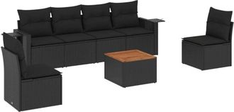 vidaXL Vidaxl - Set De Comedor De Jard&iacute;n 7 Pzas Y Cojines Rat&aacute;n Sint&eacute;tico Negro