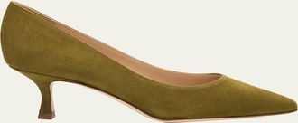 Manolo Blahnik 50mm Srila Suede Kitten Heel Pumps