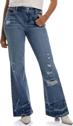 1822 Denim Leilani Mid Rise Destructed Mini Bootcut Jeans In Blue