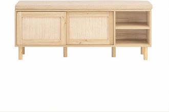 SoBuy Panca Scarpiera Da Ingresso Con 2 Porte Scorrevoli Naturale 120x35.2x49cm FSR163-N - Sobuy
