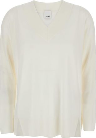 Allude White Sweater With V Neck In Wool Woman