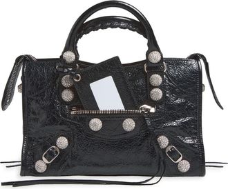 Balenciaga Small Le City Giant Stud Leather Top Handle Bag in 1000 Black at Nordstrom