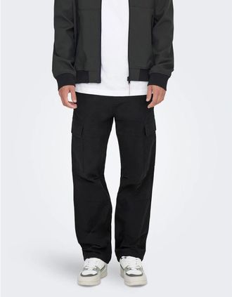 Only & Sons Mens Solid Patterned Straight Combat Pants - Black - Size: 31W r