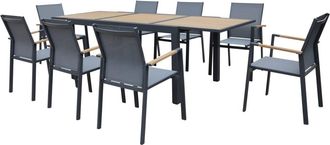 Happy Garden Mesa de jard&iacute;n de 160/240cm en aluminio antracita y efecto madera