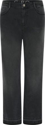 C.Ro Zwarte Wijde Pijp Broek Met Gebruikt Effect - Dames - Regular Fit Jeans - Zwart - 2XL - Jeans