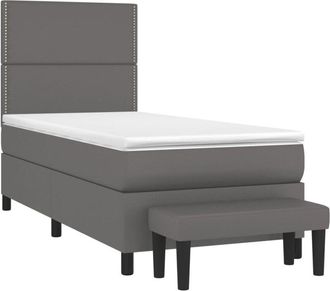 vidaXL Vidaxl - Cama Box Spring Con Colch&oacute;n Cuero Sint&eacute;tico Gris 90x200 Cm