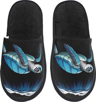 Generic Fuzzy Slippers Ocean Turtle Soft Plush Slippers Breathable Anti-Slide Slipper For Women Travel Ladies L
