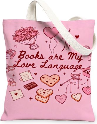 Generic Romantic Hearts Canvas Tote Bags, Cute Love Pattern Reusable Grocery Bags, ValentineS Day Lightweight Washable Shoulder St, Peach, 13x15 Inch