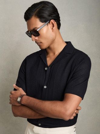 Reiss Mens Navy Blue Short Sleeve Shirt, Size: XS