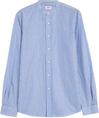 Aspesi Gestreepte Koreaanse Kraag Shirt - Heren - Casual Overhemden - Blauw - L - Katoen - Overhemden