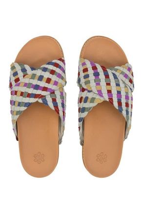 The Sak Penelope Leather Woven Slip On Sandal in Stone Multi Woven at Nordstrom, Size 10