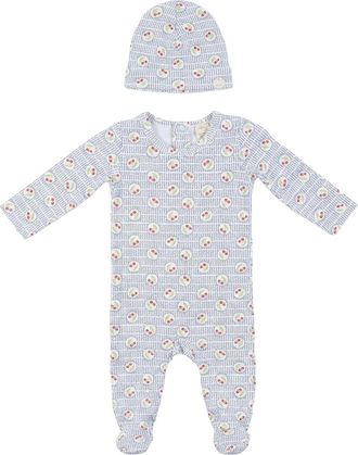 Lola Girl Cherry Print Soft Cotton Modal Romper & Hat Set in White/red at Nordstrom, Size 1M