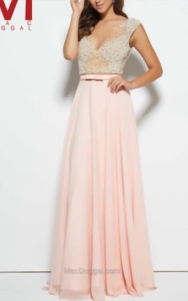 Mac Duggal Cap Sleeve Gown In Blush/ivory