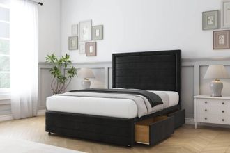 Comfort Beds Anna Plush Divan Base 2 Drawers - 54 Headboard-Footboard in Black | Size: Single