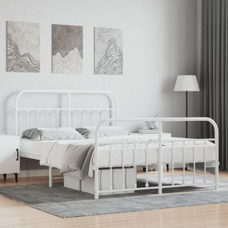 Berkfield Home Metal Bed Frame with Headboard & Footboard White 135x190 cm Double