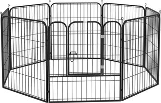 OEM Parque Para Mascotas De 8 Paneles 80x80 Cm Corralito Para Perros Con Puerta Y Doble Pestillo Met&aacute;licos Negro