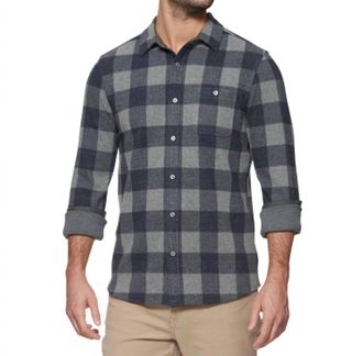 FAIRFAX & FAVOR Thatcher Long Sleeve Hero Knit Flannel Shirt Top In Navy/grey
