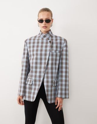 Asos Blazer a portafoglio con collo a imbuto-Multi