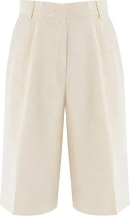 Fabiana Filippi Fluid Linnen en Viscose Bermuda Shorts - Dames - Korte Broeken - Beige - S - Linnen - Korte Broeken