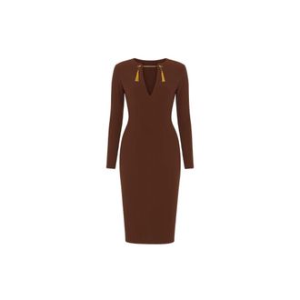 Elisabetta Franchi Jurk van lichtgewicht cr&ecirc;pe stof met sieradenketting - Dames - Casual kleedjes - Bruin - L - Polyester - Kleedjes