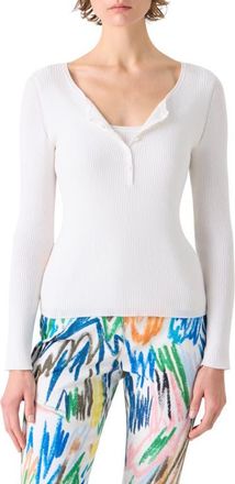 Akris Cotton Rib Henley Sweater in Cream at Nordstrom, Size 12