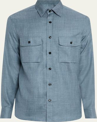 Brioni Mens Silk, Cashmere and Linen Military Shirt