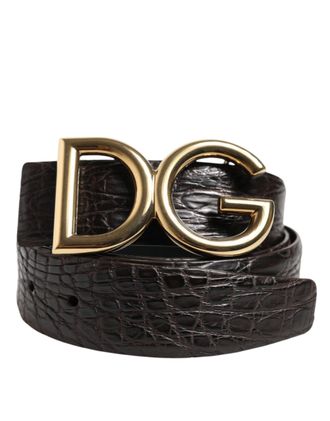 Dolce & Gabbana Black Exotic Leather DG Logo Buckle Mens Belt