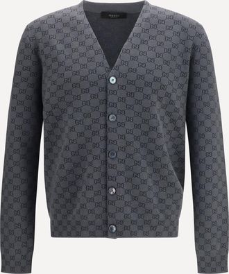 Gucci Cardigan in seta e lana stampa GG Man M