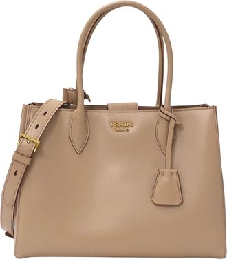 Prada Pink Beige Leather Shoulder Bag Tote Bag (Pre-Owned)