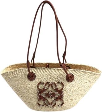 Loewe Pre-owned Tote Bags, female, Beige, Size: ONE SIZE Pre-owned Anagram Basket Tote Bag