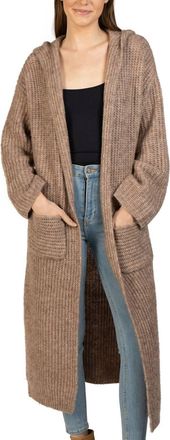 Love Token Long Hooded Cardigan In Mocha