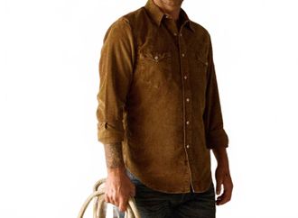 Ralph Lauren Long Sleeve Buffalo Corduroy Western Shirt In Tan