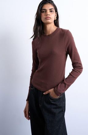 Topshop Long Sleeve Curve Hem Rib Top in Brown at Nordstrom, Size X-Small