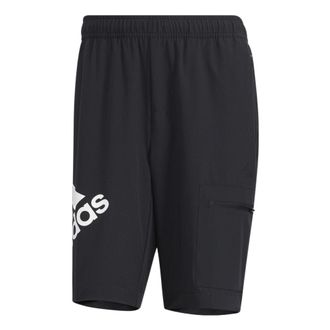 adidas Mens adidas Solid Color Alphabet Logo Straight Sports Shorts Black HE7417