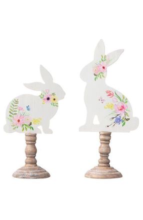 Glitzhome Set of 2 Easter Wooden Bunny Table Decor in White at Nordstrom, Size Medium