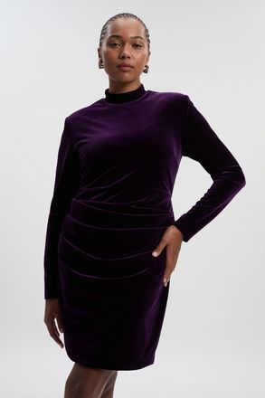 Karen Millen Womens Plus Size Tailored Velvet High Neck Mini Dress - Purple - Size 18 UK