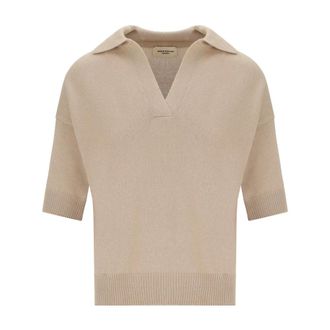 Max Mara Albero Poloshirt - Dames - V-hals truien - Beige - L - Katoen - Truien & Vesten