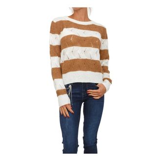 Liu Jo Gestreepte Trui van Wol en Alpaca - Dames - Ronde hals truien - Bruin - S - Wol - Truien & Vesten