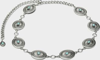Simons Womens Flower and gemstone oval medallion belt