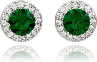 Suzy Levian Rose Sterling Silver Round Cut Morganite Cubic Zirconia Halo Studs