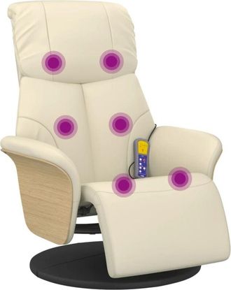 vidaXL Sill&oacute;n Reclinable Masaje Con Reposapi&eacute;s Cuero Sint&eacute;tico Crema Vidaxl